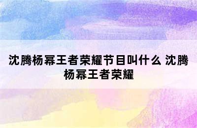 沈腾杨幂王者荣耀节目叫什么 沈腾杨幂王者荣耀